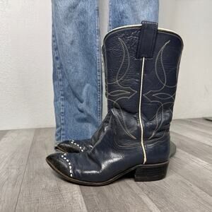 Vintage Justin Western Cowboy Boots Women’s 5C Wide Navy Cowgirl Lizard Toe